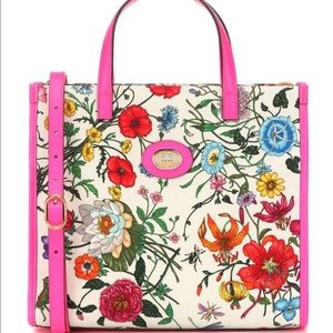 Gucci Flora Neon Pink Tote with Strap Size M NWT